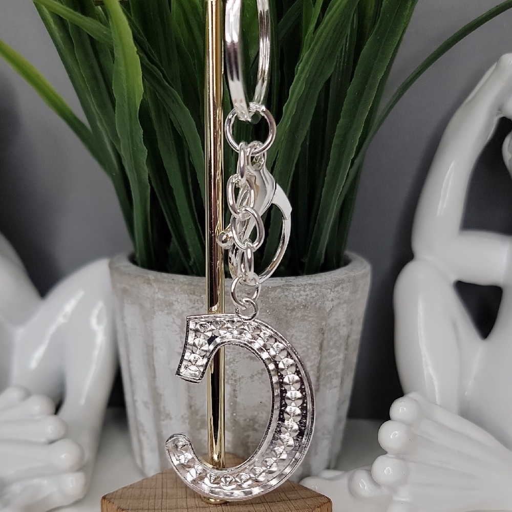 Letter C Initial C Alphabet C Rhinestone Silver Key Chain Bag Charm - Picture 5 of 8